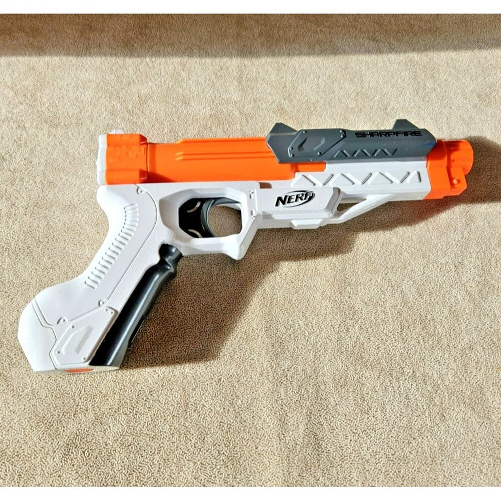Nerf N-Strike SharpFire Blaster Tested White Orange Gray